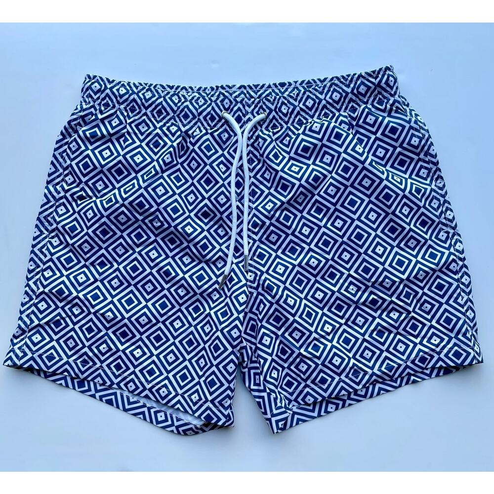Collars and Co Riviera Swim Trunk 6" Inseam Navy Geo Size Medium NEW